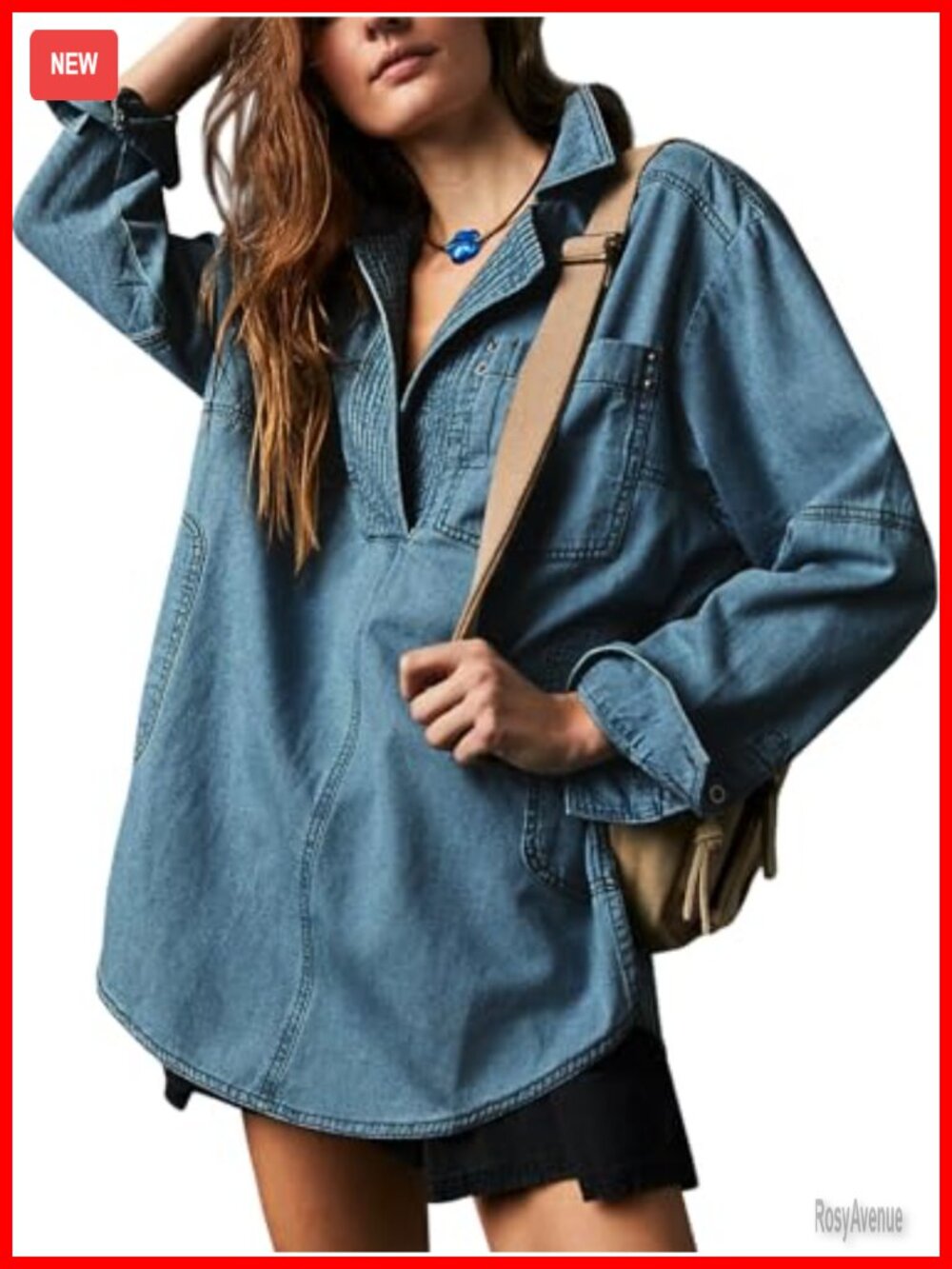 Women's Denim Jacket Casual V Neck Loose Fit Long Sleeve Cotton Stretch Button